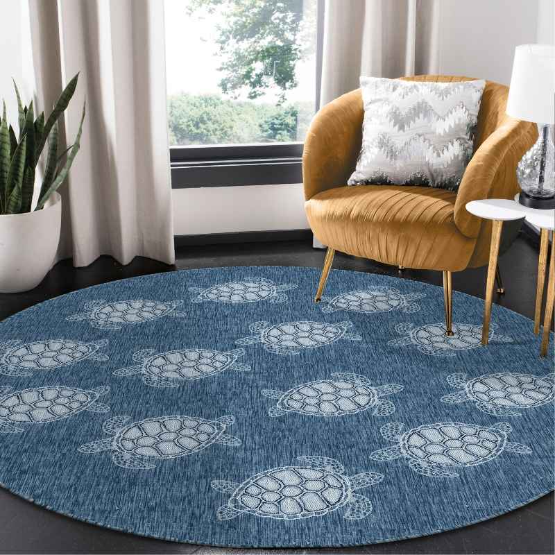 Indoor/Outdoor Textured Sea Turtles Polypropylene Rug, 7'10